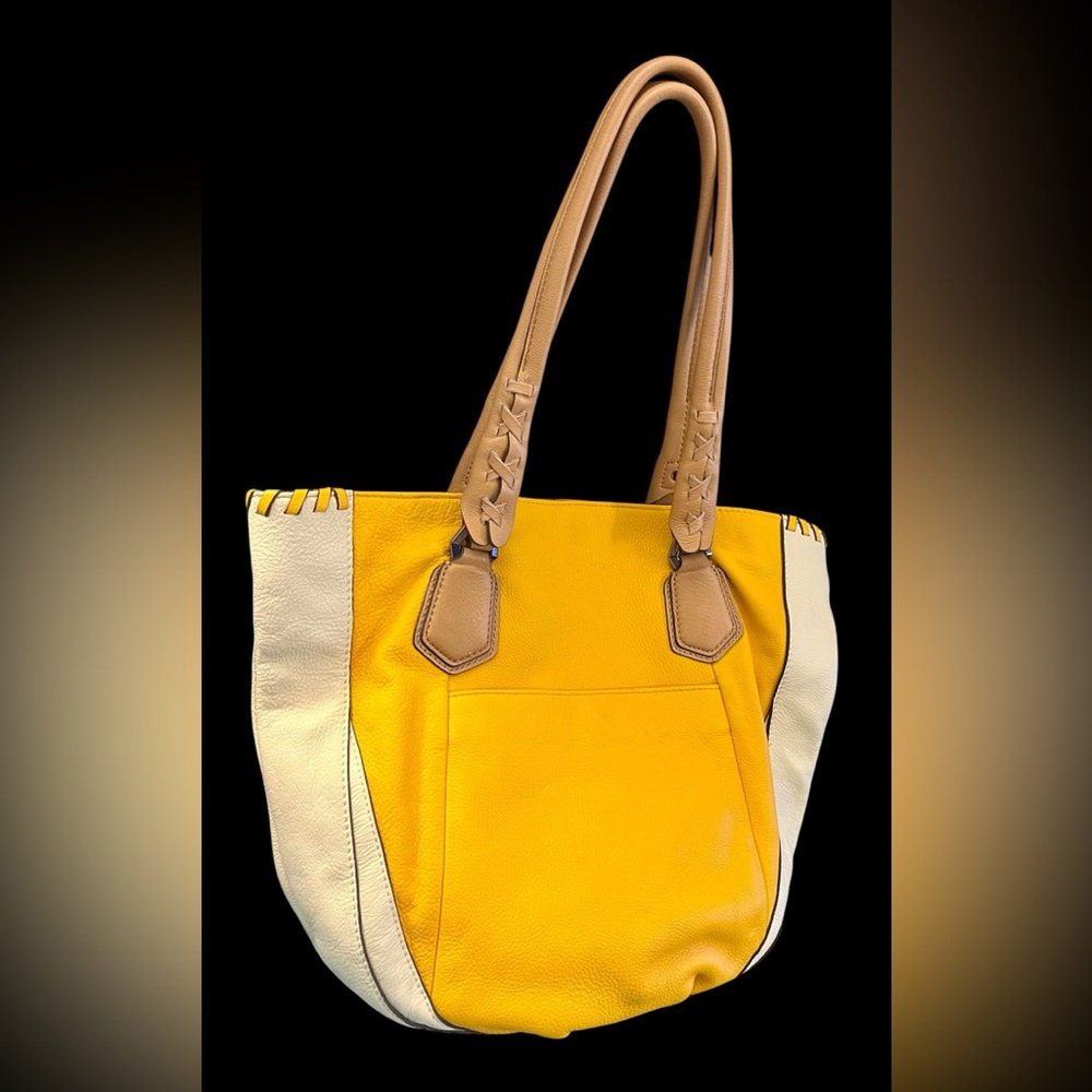 Oryany Lyssie Large Yellow Soft Pebble Leather Tote Cream Patterned SOLD! - Picture 9 of 11